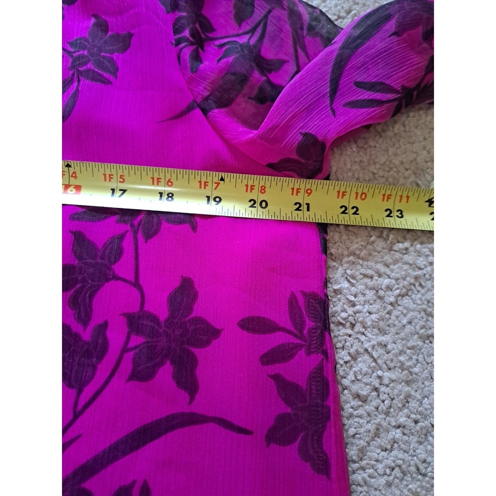 Vince Camuto Women's Bright Magenta Floral Long Sheer Sleeve Lined Blouse Top M - Picture 13 of 13